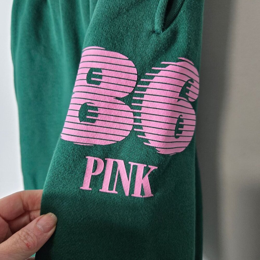 PINK by VS Ivy Fleece Campus Green Sweatpants High-Waisted Relaxed - Picture 4 of 8